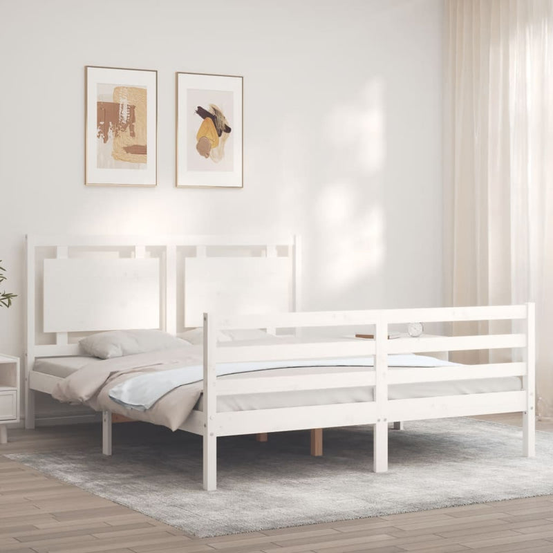 vidaXL fehér tömör fa ágykeret fejtámlával 160 x 200 cm