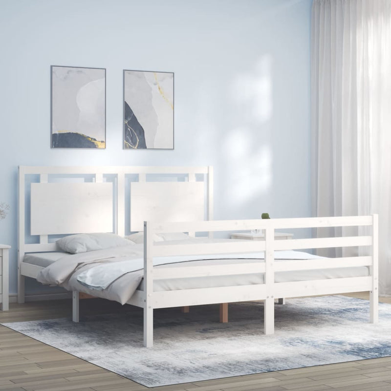 vidaXL fehér tömör fa ágykeret fejtámlával 160 x 200 cm