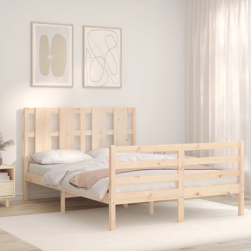 vidaXL tömör fa ágykeret fejtámlával Small Double