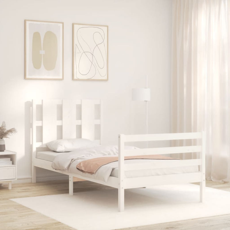 vidaXL fehér tömör fa ágykeret fejtámlával 100 x 200 cm