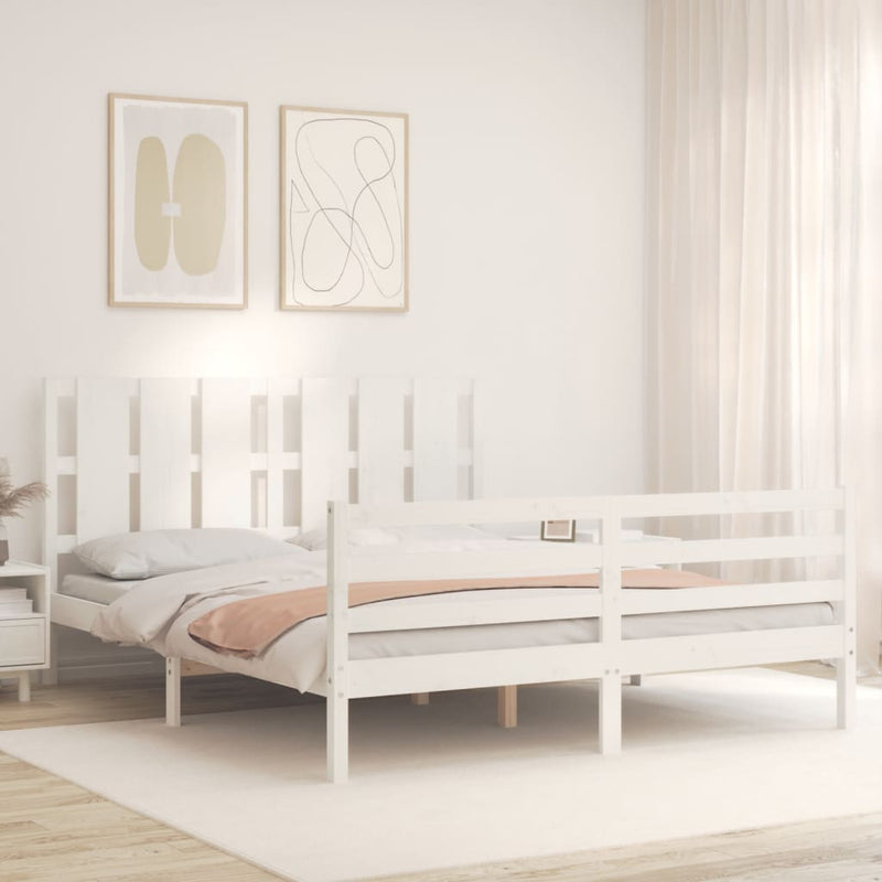 vidaXL fehér tömör fa ágykeret fejtámlával 160 x 200 cm