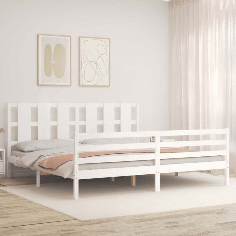 vidaXL fehér tömör fa ágykeret fejtámlával Super King Size