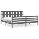 vidaXL szürke tömör fa ágykeret fejtámlával 200 x 200 cm