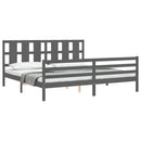vidaXL szürke tömör fa ágykeret fejtámlával 200 x 200 cm