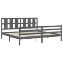 vidaXL szürke tömör fa ágykeret fejtámlával 200 x 200 cm