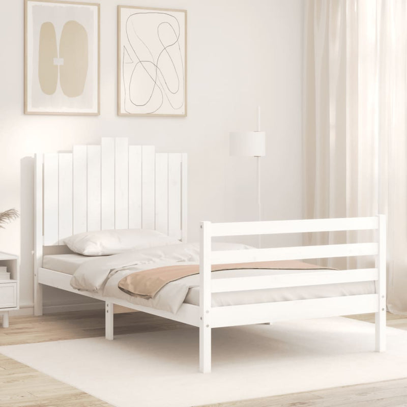vidaXL fehér tömör fa ágykeret fejtámlával 100 x 200 cm