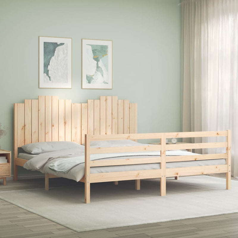 vidaXL tömör fa ágykeret fejtámlával Super King Size