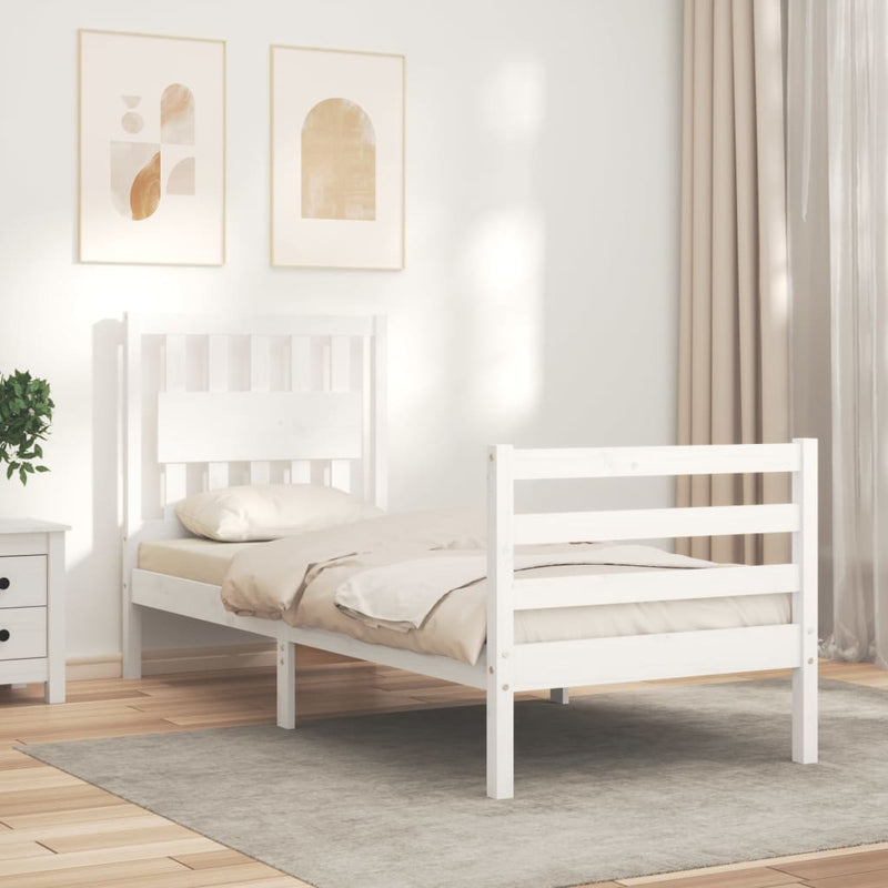 vidaXL fehér tömör fa ágykeret fejtámlával Small Single