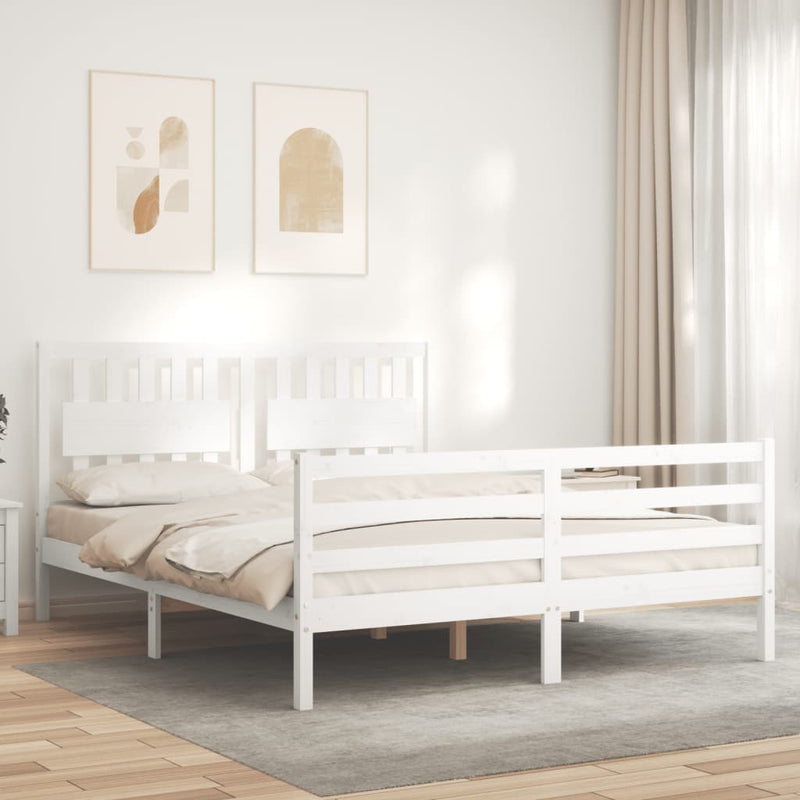 vidaXL fehér tömör fa ágykeret fejtámlával 160 x 200 cm