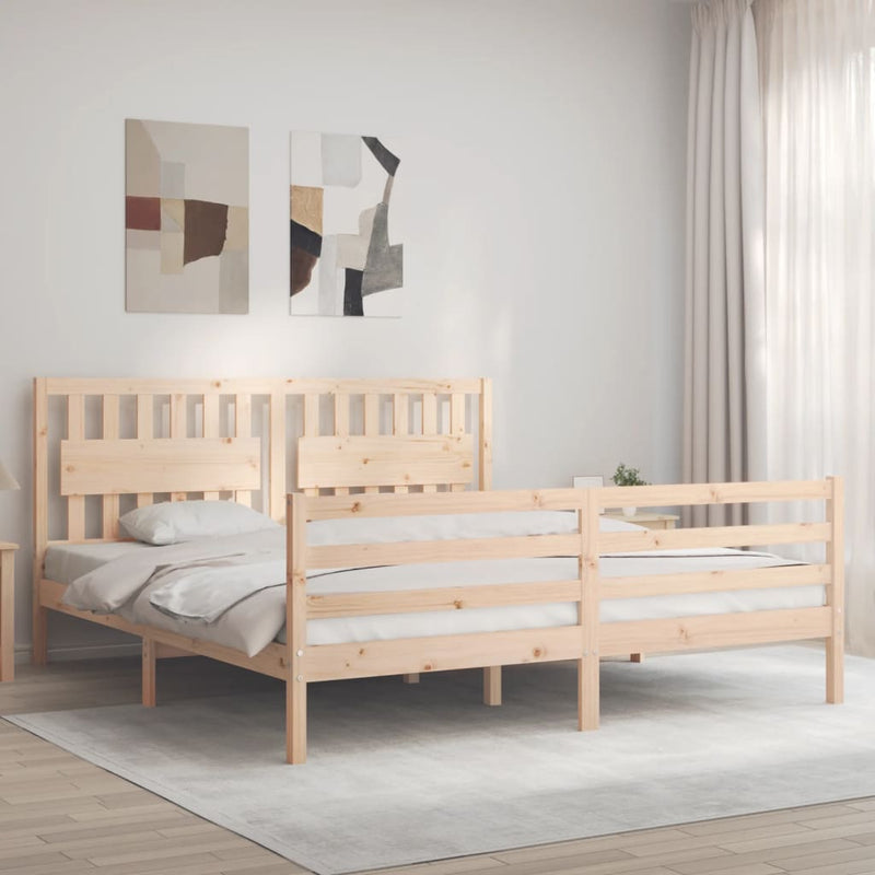 vidaXL tömör fa ágykeret fejtámlával Super King Size