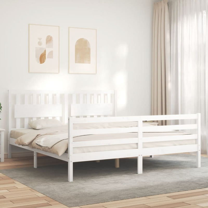 vidaXL fehér tömör fa ágykeret fejtámlával Super King Size