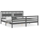 vidaXL szürke tömör fa ágykeret fejtámlával 200 x 200 cm