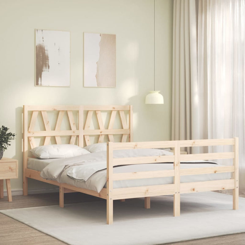 vidaXL tömör fa ágykeret fejtámlával Small Double