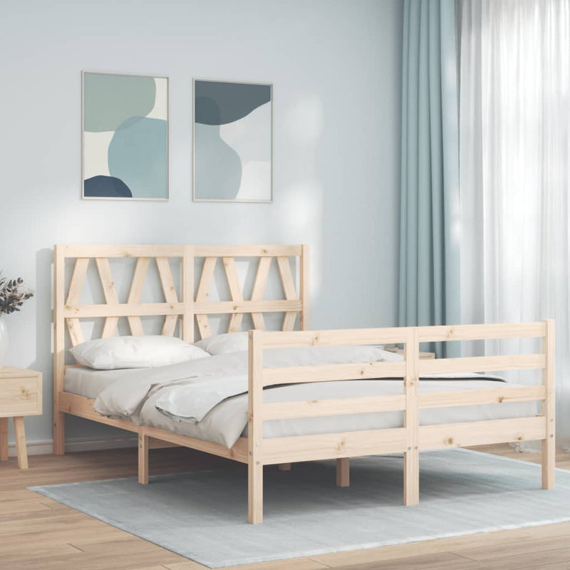 vidaXL tömör fa ágykeret fejtámlával 140 x 190 cm