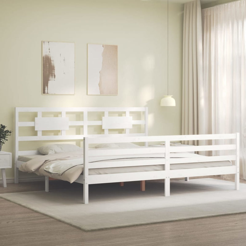 vidaXL fehér tömör fa ágykeret fejtámlával Super King Size