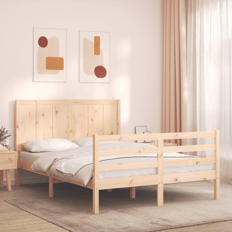 vidaXL tömör fa ágykeret fejtámlával Small Double