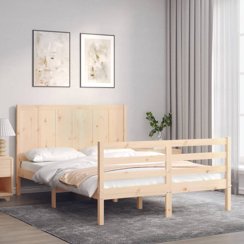 vidaXL tömör fa ágykeret fejtámlával Small Double