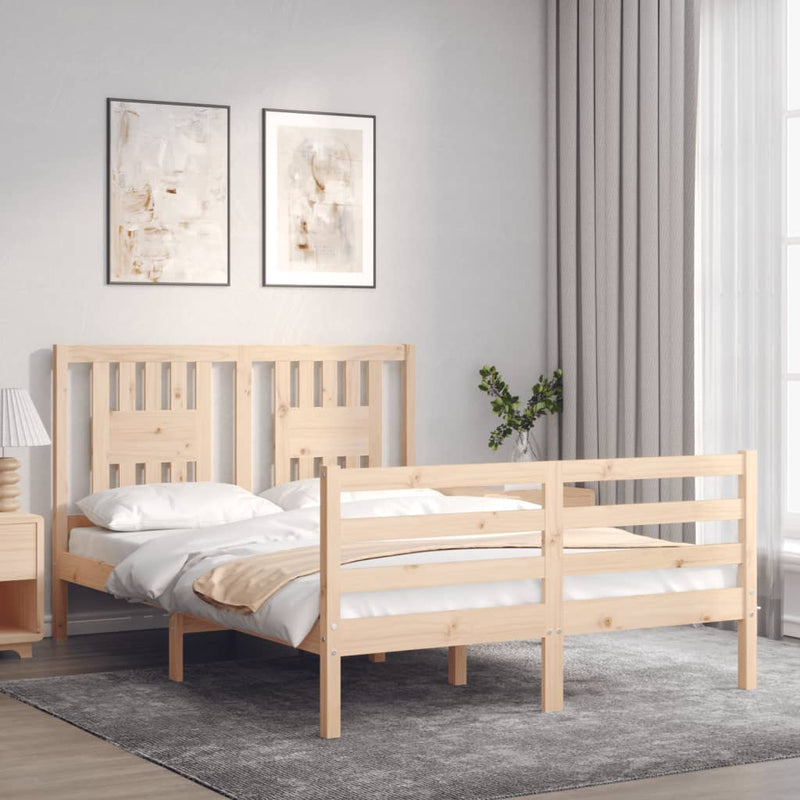 vidaXL tömör fa ágykeret fejtámlával Small Double
