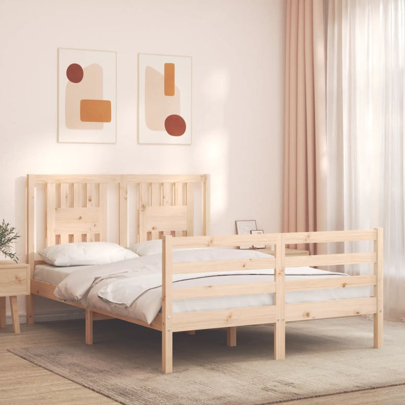 vidaXL tömör fa ágykeret fejtámlával Small Double