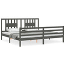 vidaXL szürke tömör fa ágykeret fejtámlával 200 x 200 cm