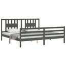 vidaXL szürke tömör fa ágykeret fejtámlával 200 x 200 cm