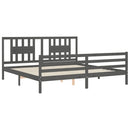vidaXL szürke tömör fa ágykeret fejtámlával 200 x 200 cm