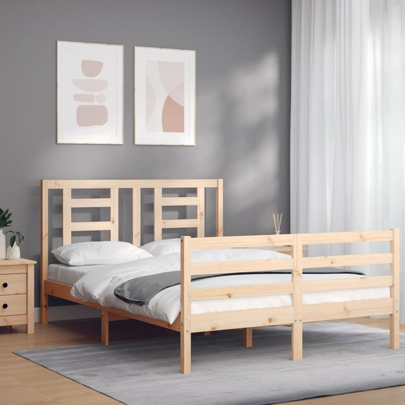 vidaXL tömör fa ágykeret fejtámlával Small Double