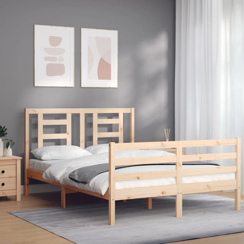 vidaXL tömör fa ágykeret fejtámlával 140 x 190 cm