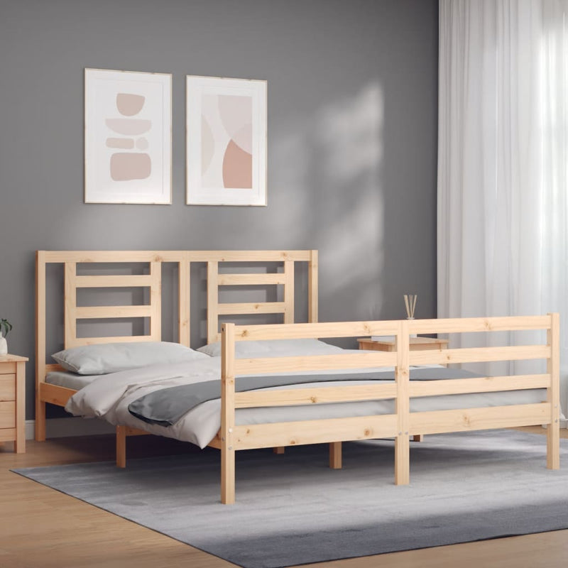 vidaXL tömör fa ágykeret fejtámlával 160 x 200 cm