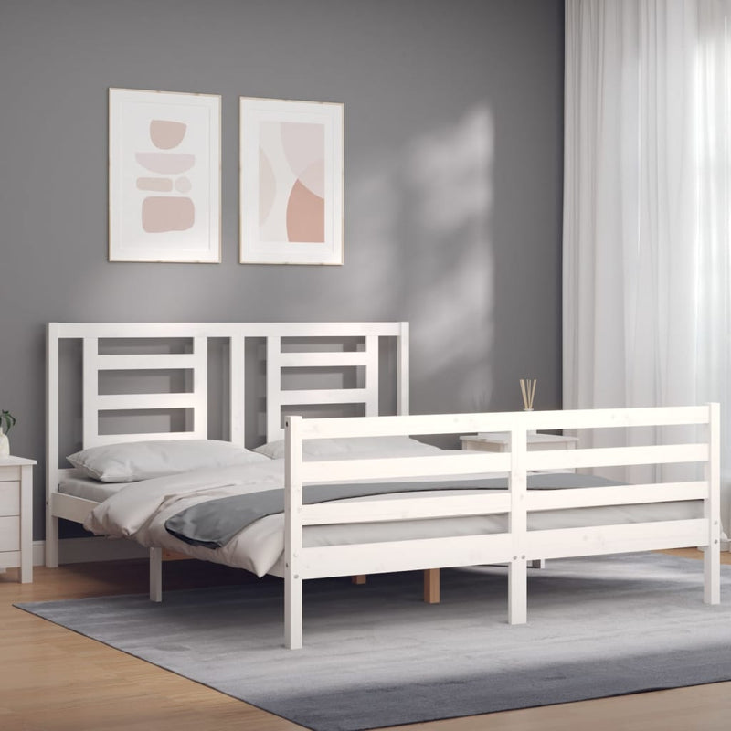 vidaXL fehér tömör fa ágykeret fejtámlával 160 x 200 cm