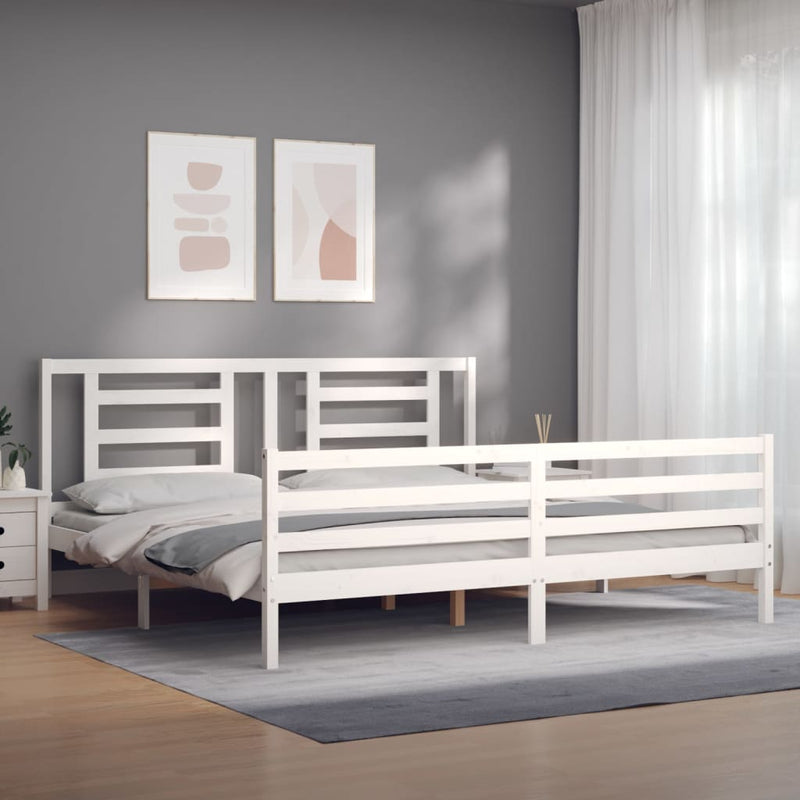 vidaXL fehér tömör fa ágykeret fejtámlával Super King Size