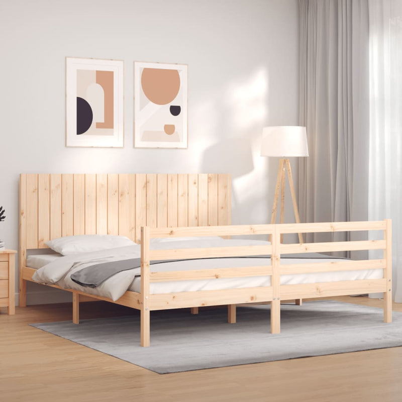 vidaXL tömör fa ágykeret fejtámlával Super King Size