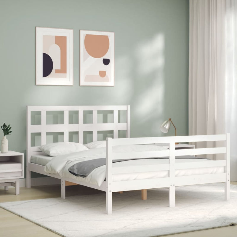 vidaXL fehér tömör fa ágykeret fejtámlával 120 x 200 cm