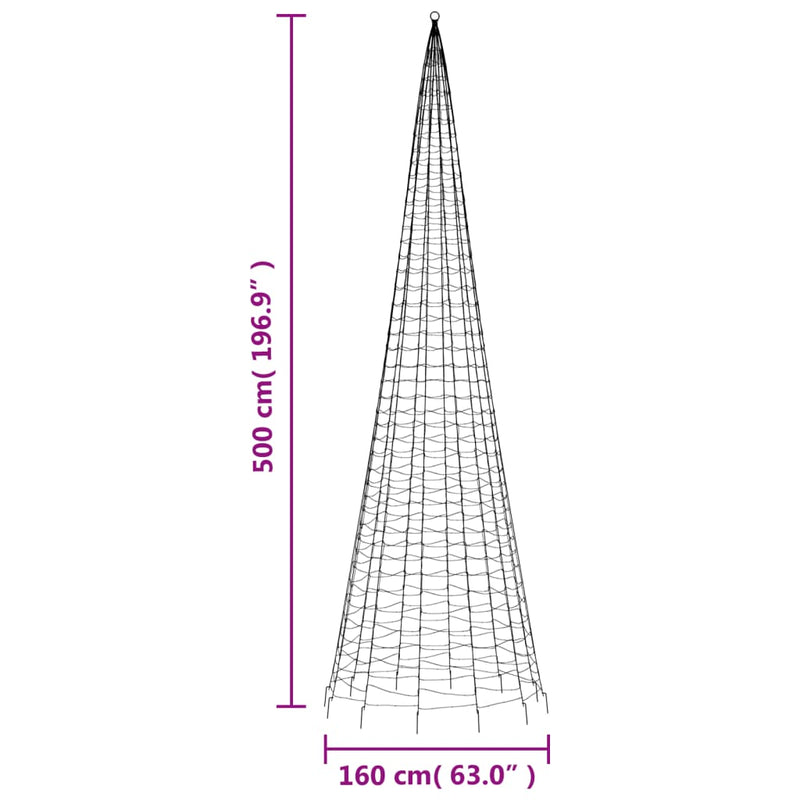 vidaXL hideg fehér karácsonyfa lámpa zászlórúdon 1534 LED-del 500 cm