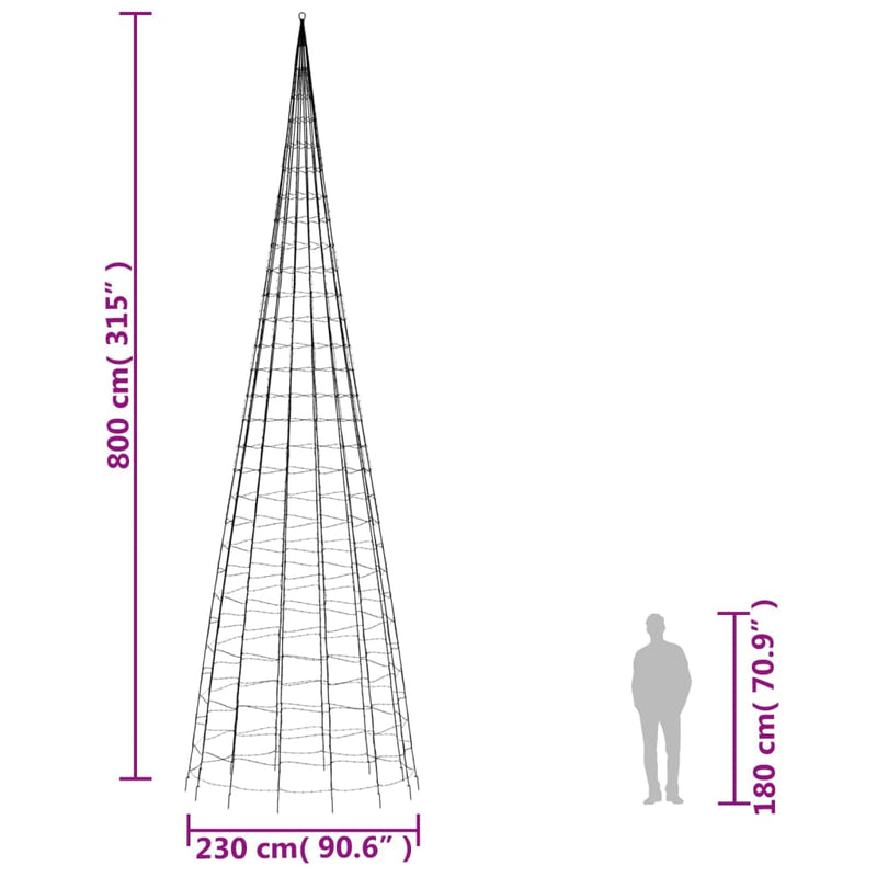 vidaXL hideg fehér karácsonyfa lámpa zászlórúdon 3000 LED-del 800 cm