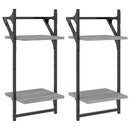 vidaXL 2 db 2 szintes szürke sonoma tölgy falipolc rúddal 30x25x65 cm