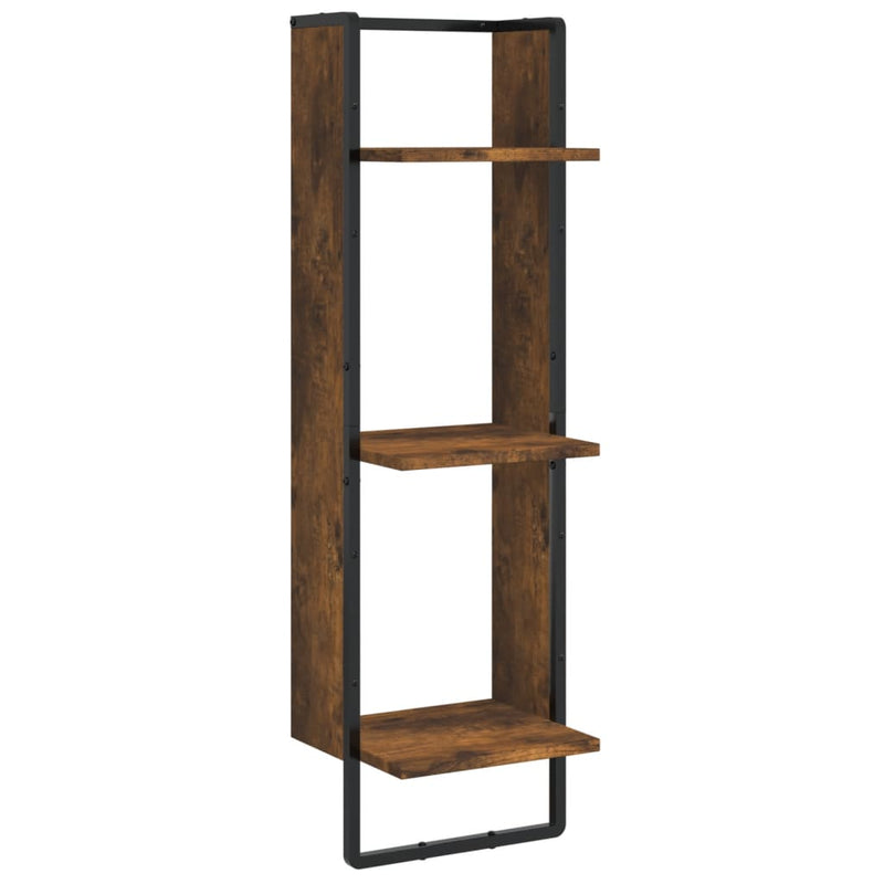 vidaXL 3 szintes füstös tölgy színű szerelt fa fali polc 30x25x100 cm