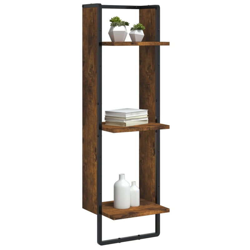 vidaXL 3 szintes füstös tölgy színű szerelt fa fali polc 30x25x100 cm