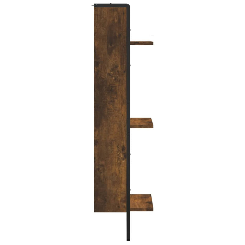 vidaXL 3 szintes füstös tölgy színű szerelt fa fali polc 30x25x100 cm