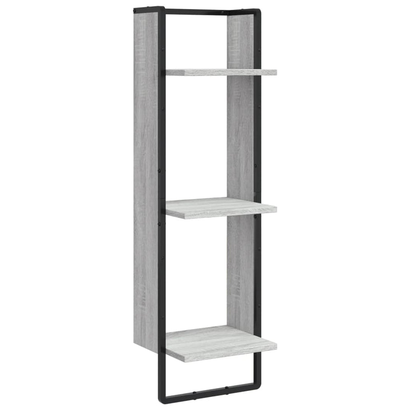 vidaXL 3 szintes szürke sonoma színű szerelt fa fali polc 30x25x100 cm