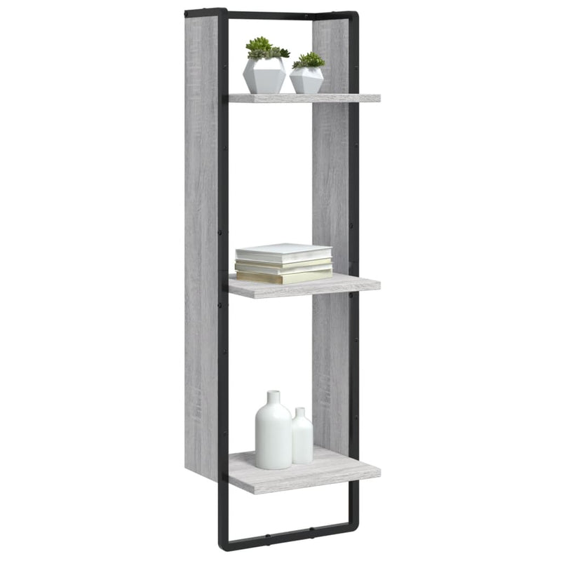 vidaXL 3 szintes szürke sonoma színű szerelt fa fali polc 30x25x100 cm