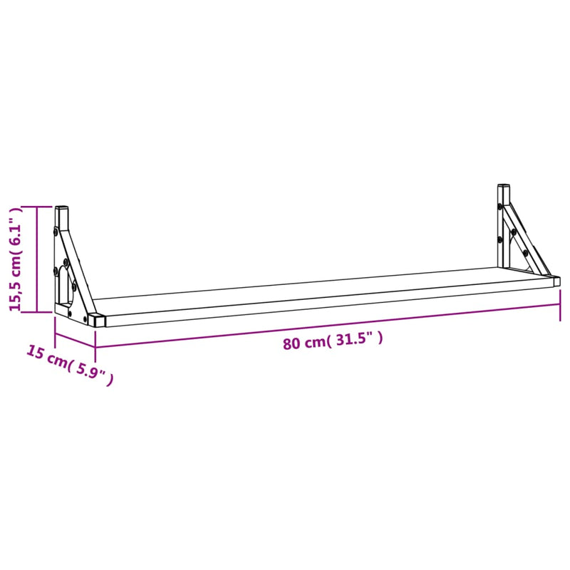 vidaXL 2 db füstös tölgy színű szerelt fa fali polc 80 x 15 x 15,5 cm