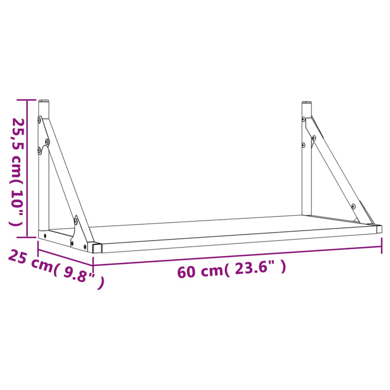 vidaXL 2 db szürke sonoma színű szerelt fa fali polc 60 x 25 x 25,5 cm