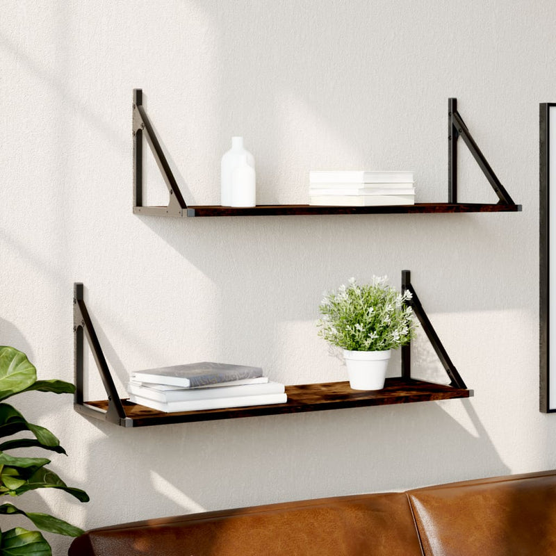 vidaXL 2 db füstös tölgy színű szerelt fa fali polc 80 x 25 x 25,5 cm
