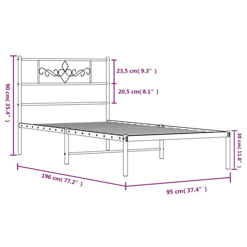 vidaXL fekete fém ágykeret fejtámlával 90 x 190 cm