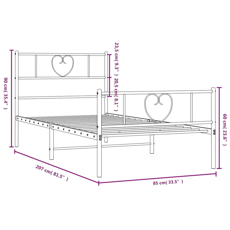 vidaXL fekete fém ágykeret fej- és lábtámlával 80 x 200 cm