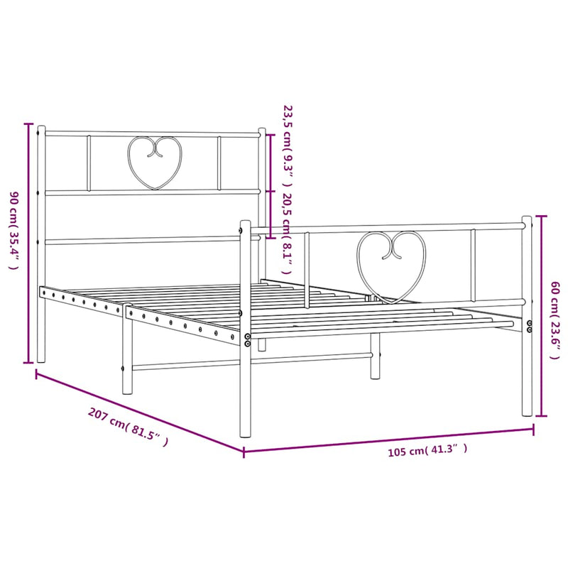 vidaXL fehér fém ágykeret fej- és lábtámlával 100x200 cm