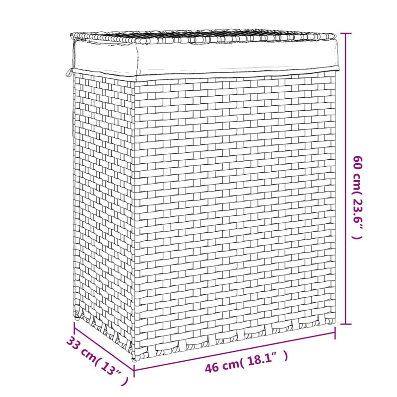 vidaXL polyrattan szennyeskosár fedéllel 46x33x60 cm