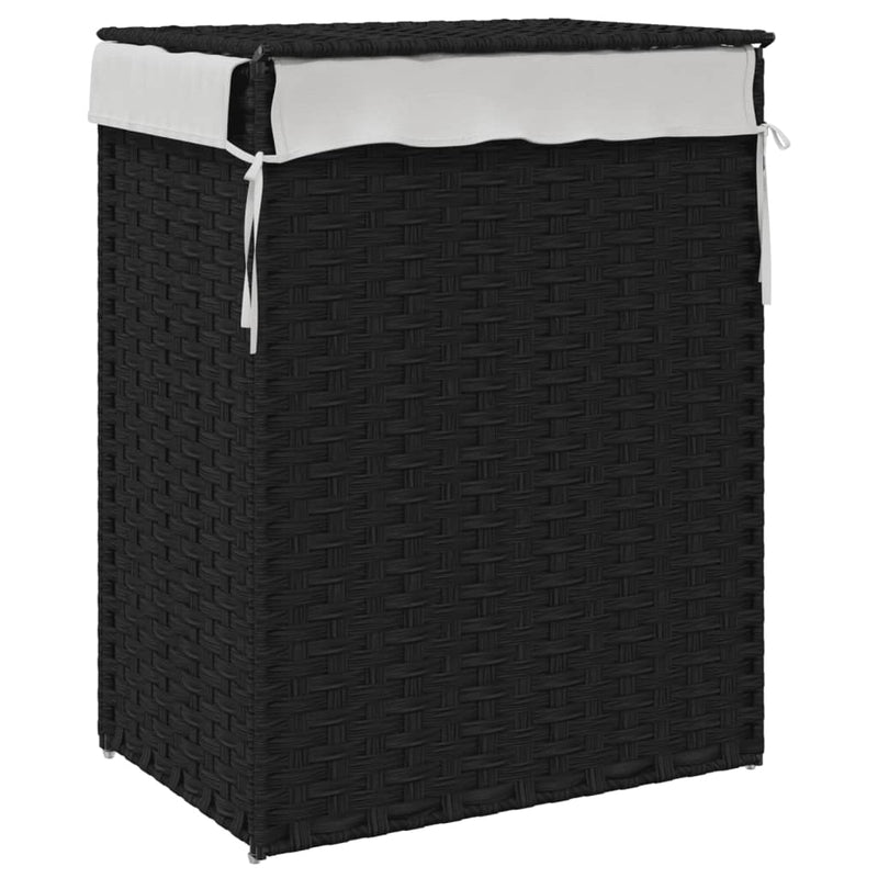 vidaXL fekete polyrattan szennyeskosár fedéllel 46x33x60 cm