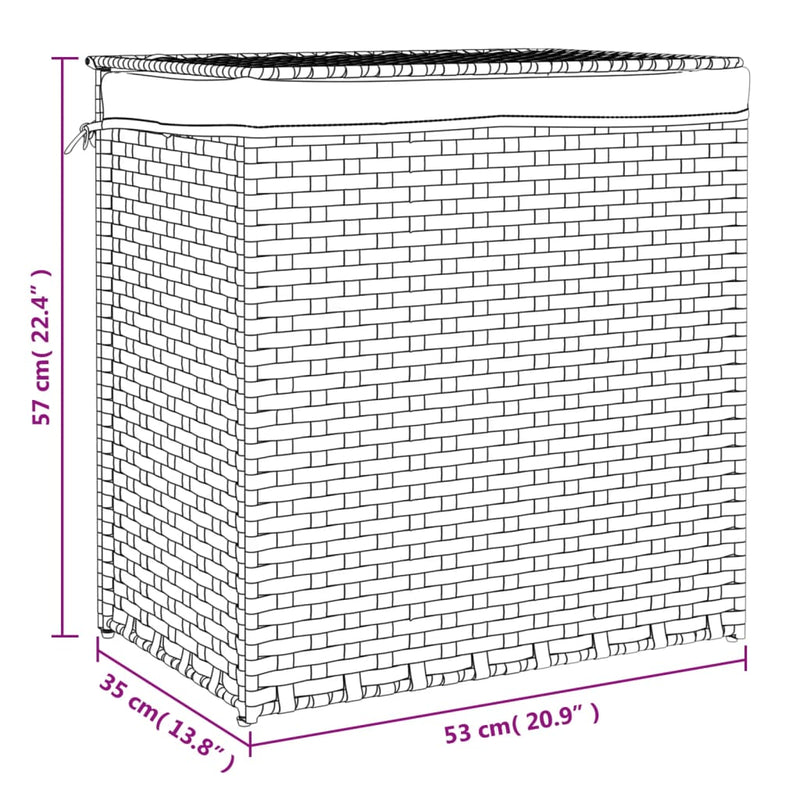 vidaXL polyrattan szennyeskosár 2 rekesszel 53x33x57 cm